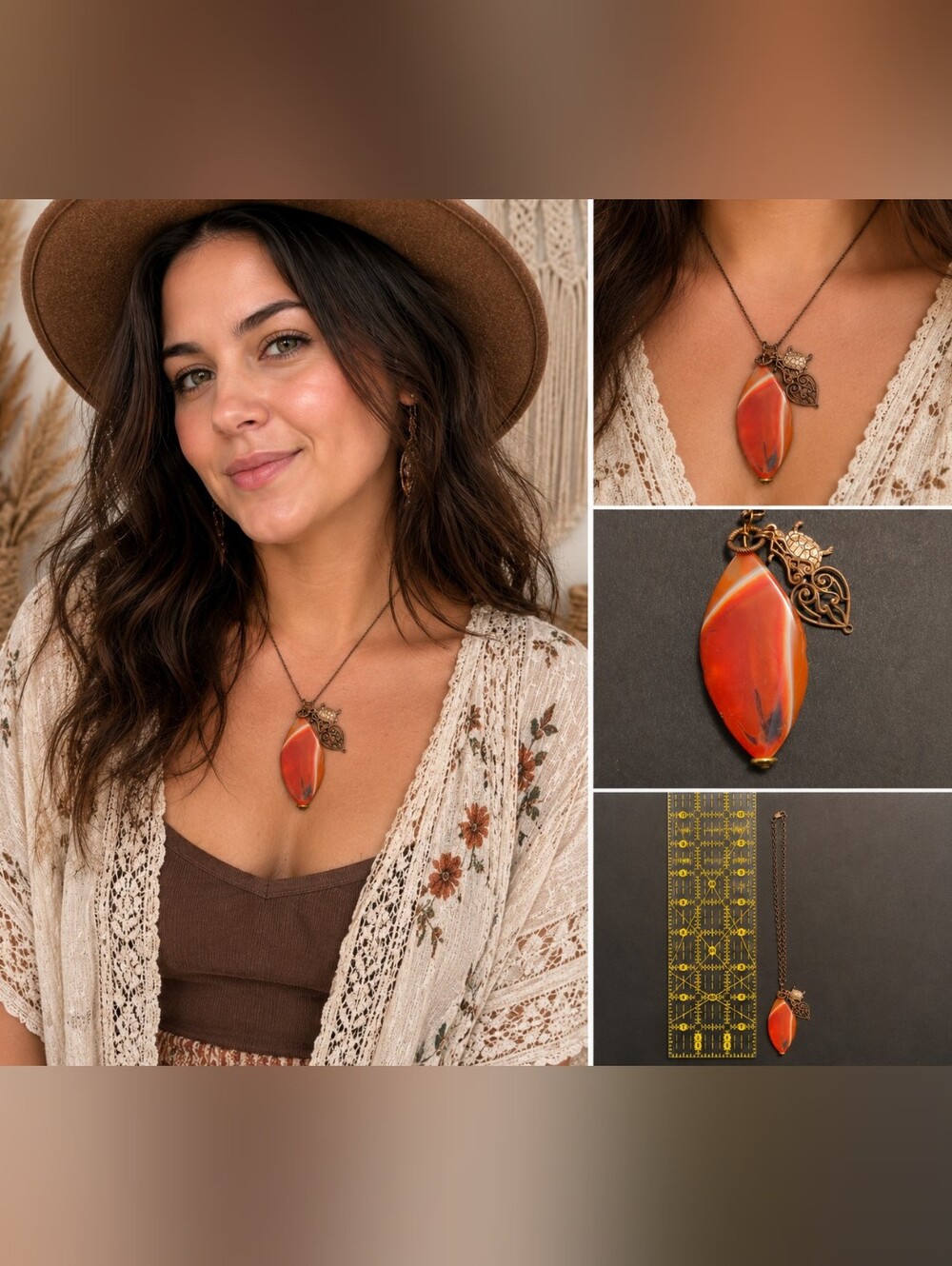 Handmade Red Jasper Colored Pendant Charm Necklace